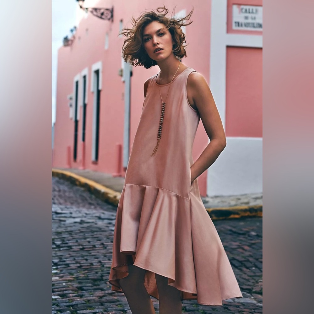 Anthropologie Maeve Blush Powder Pink Dress Drop Waist with Pockets size XS